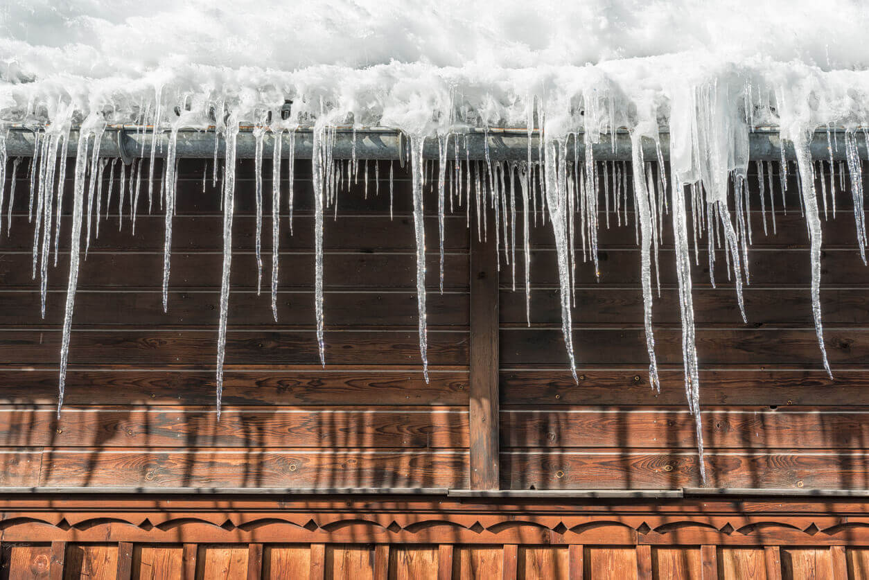 Icicles hanging from roof.